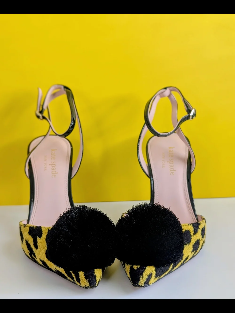 Kate Spade New York Leopard Pom Pom Ankle Strap Stiletto Heels Size 8
